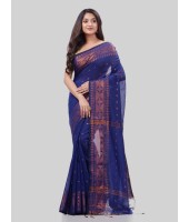 DESH BIDESH Women`s Bengal Cotton Silk Pure Handloom Cotton Saree Kohinoor Work With Blouse Piece(Blue)